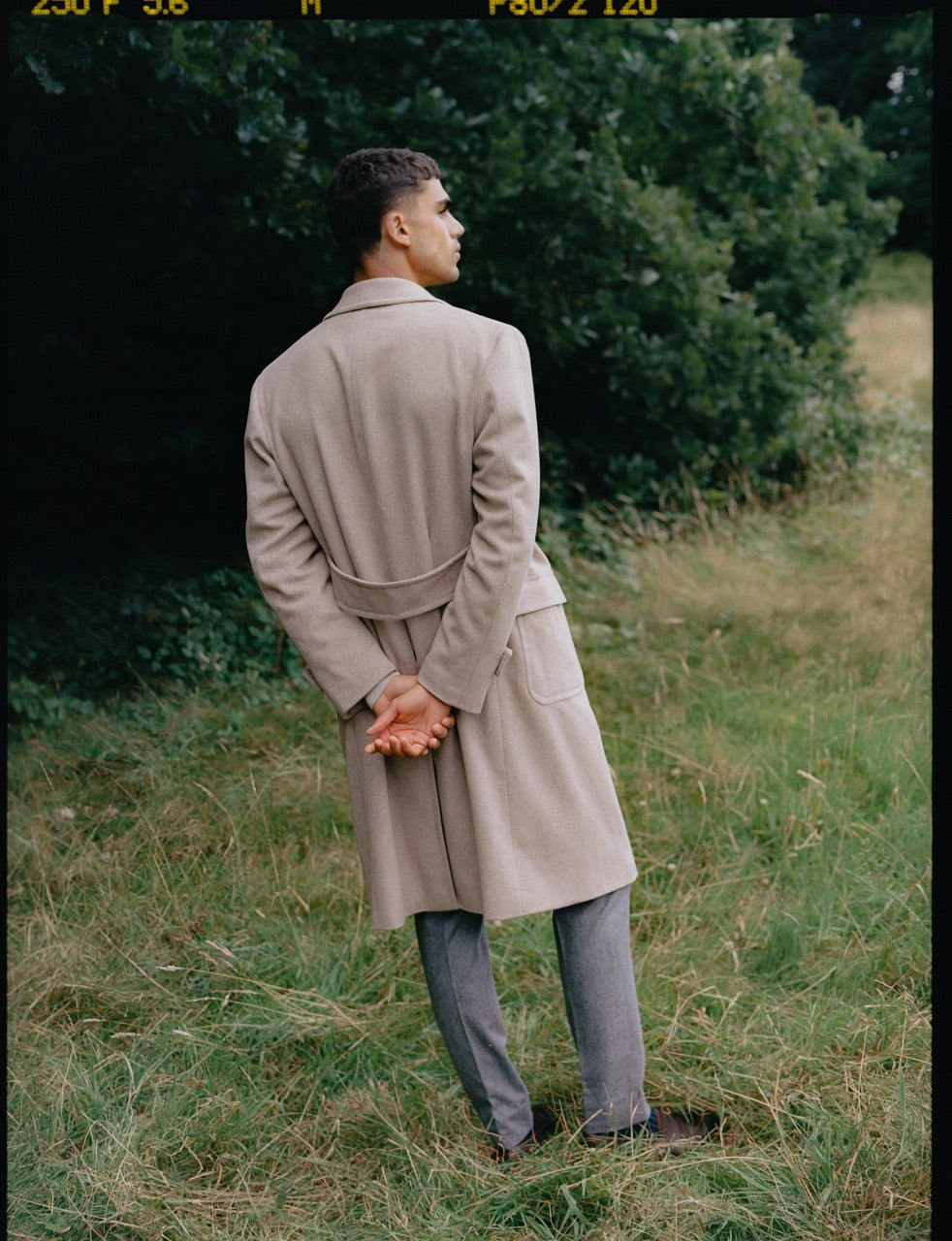 Cashmere Unstructured Double Breasted Overcoat Ash Oak Campaign Image