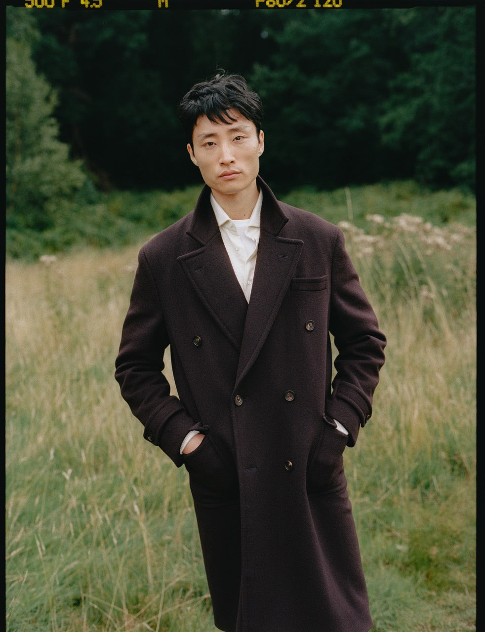 Cashmere Double Breasted Peak lapel Overcoat Midnight Purple Campaign Image