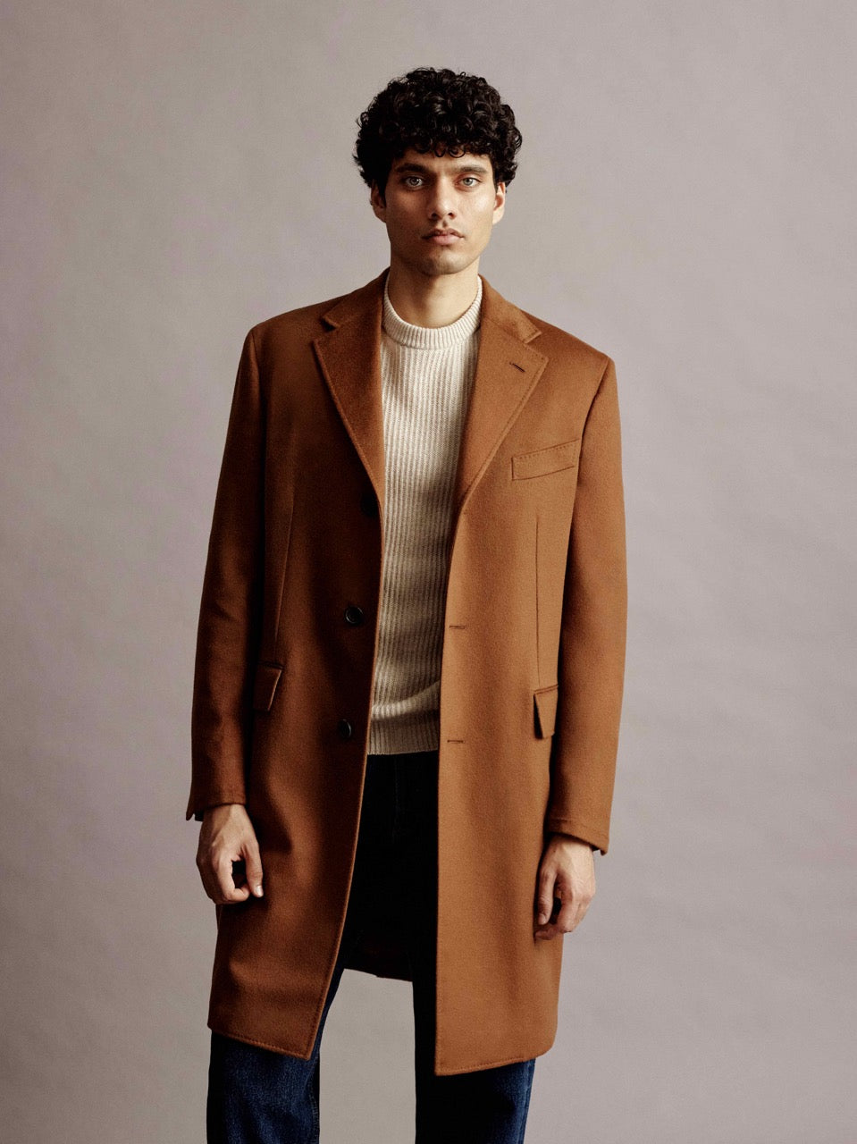 Wool Cashmere Single Breast Overcoat Mid Crop Model Image