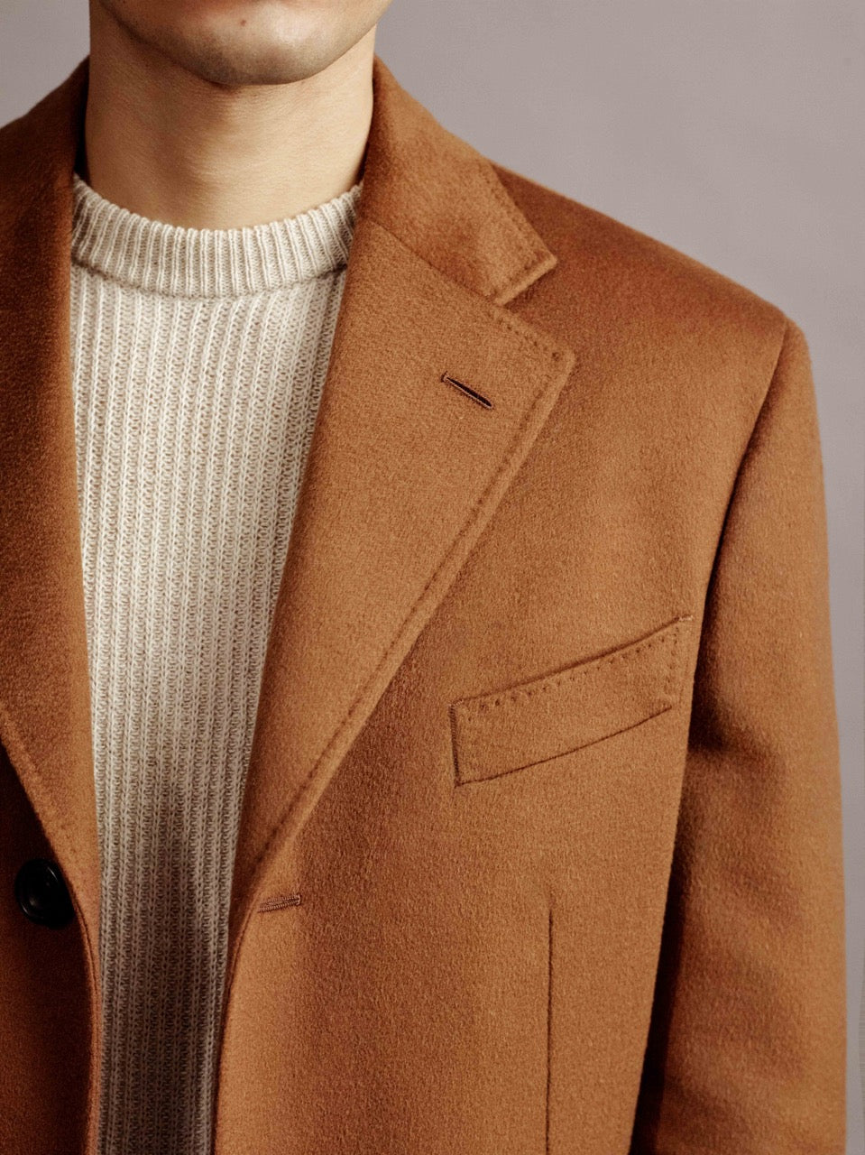 Wool Cashmere Single Breast Overcoat Detail Model Image