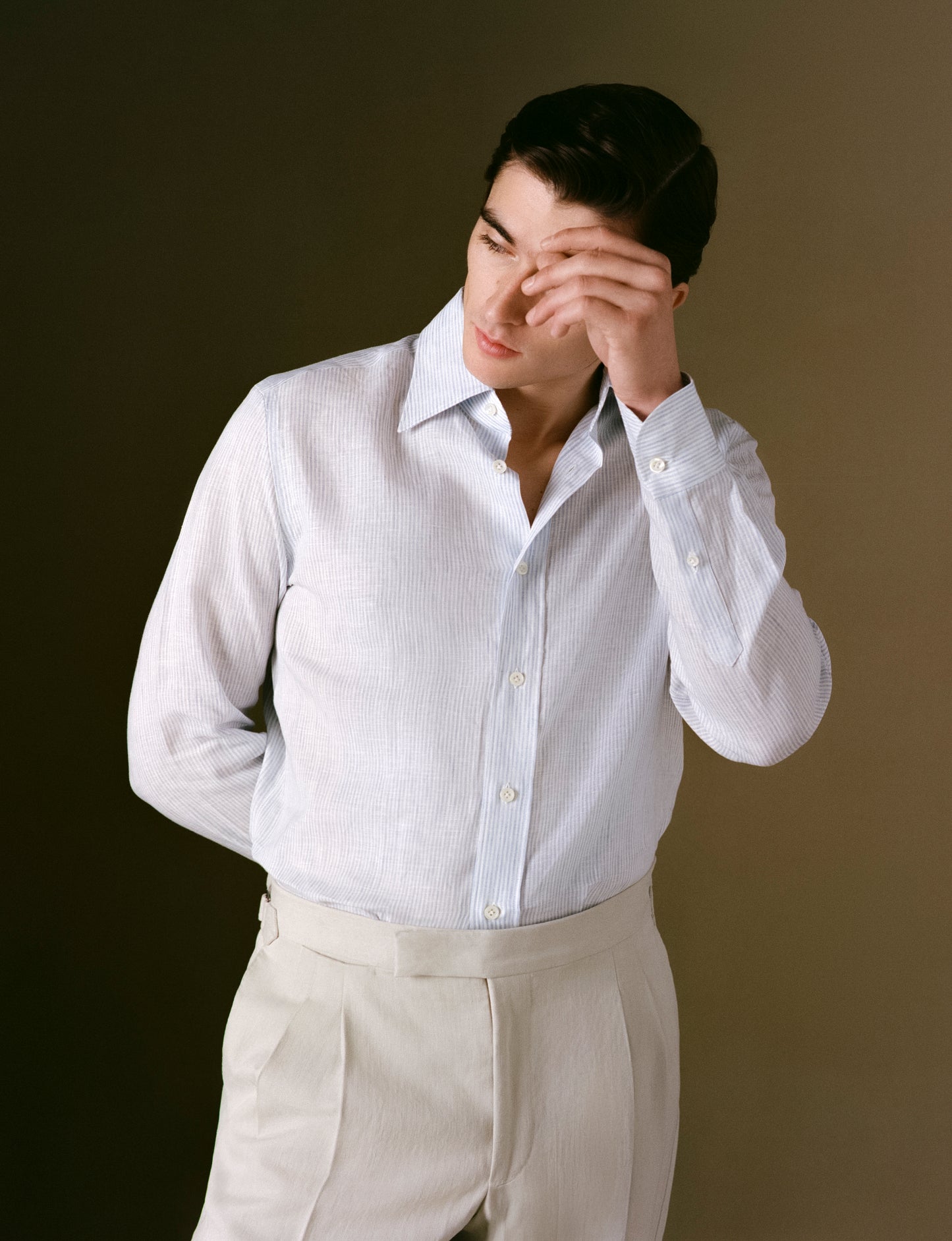 Linen Point Collar Stripe Shirt