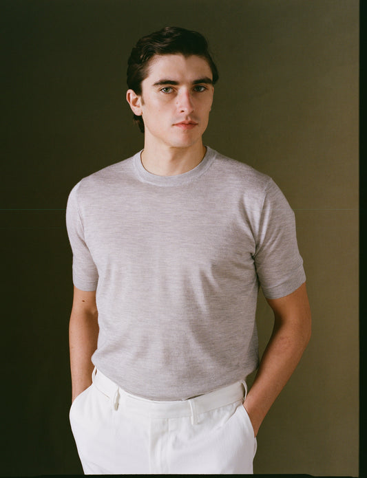Light Grey Cashmere T-shirt on model