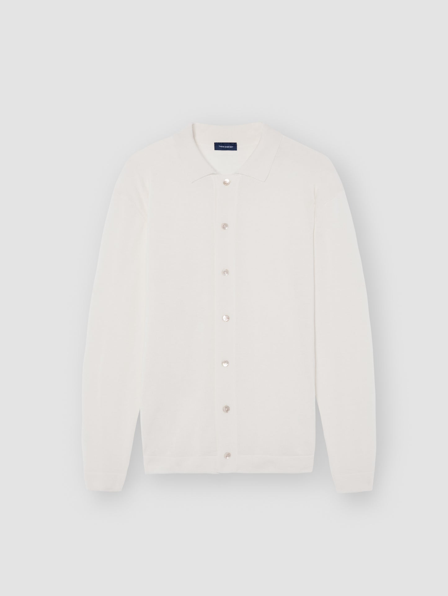 Merino Wool Extrafine Long Sleeve Button Through Polo Shirt Off White Product Image