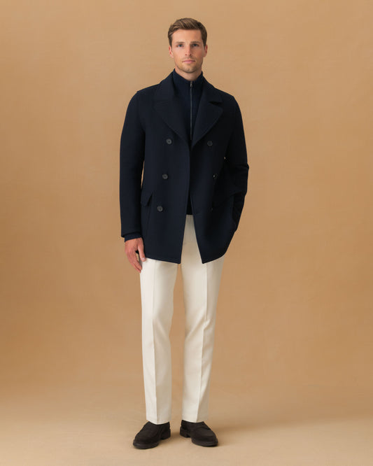 Double Wool Pea Coat Navy Model Main Image