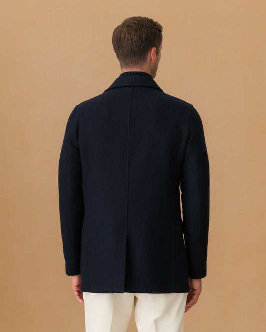 Double Wool Pea Coat Navy Model Back Image