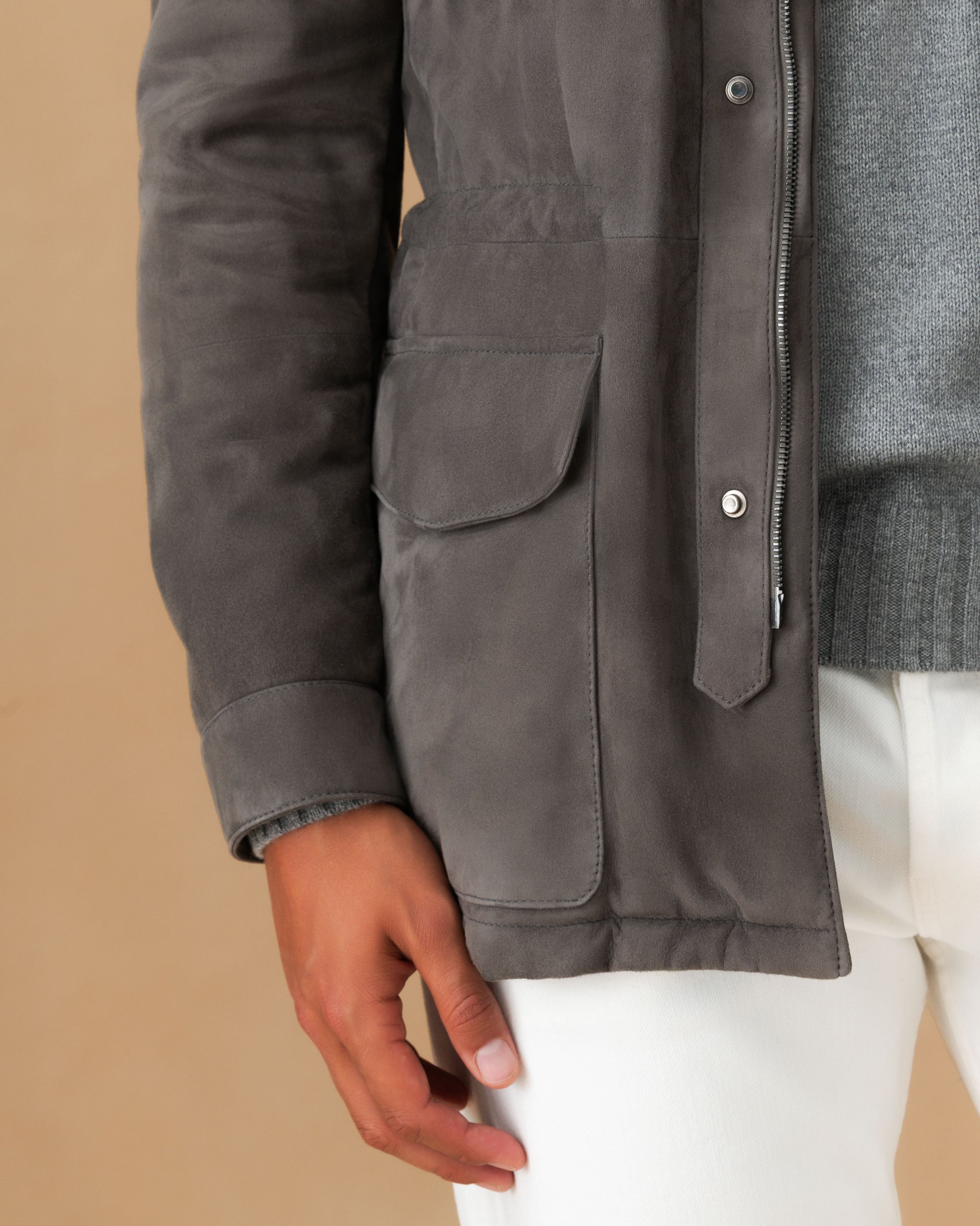 Suede Field Jacket Brown Model Sleeve Image