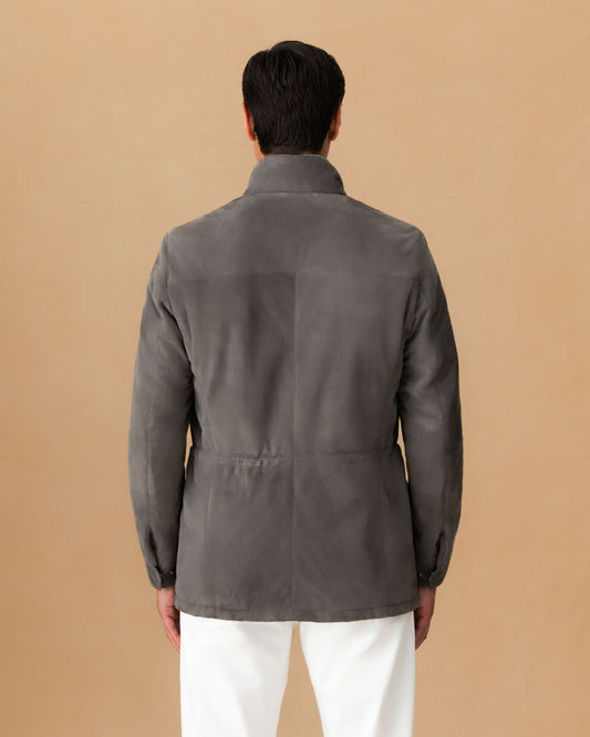 Suede Field Jacket Brown Model Back Image