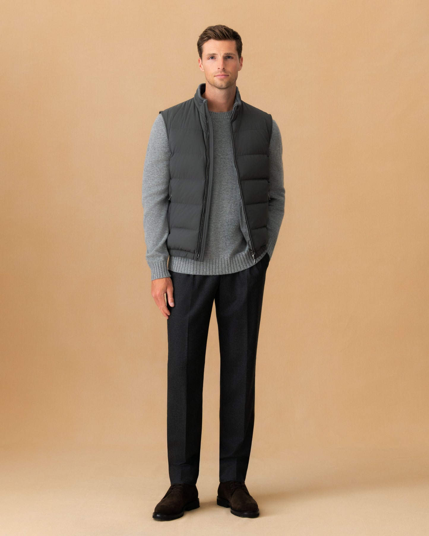 Japanese Nylon Gilet Graphite Model Main Image