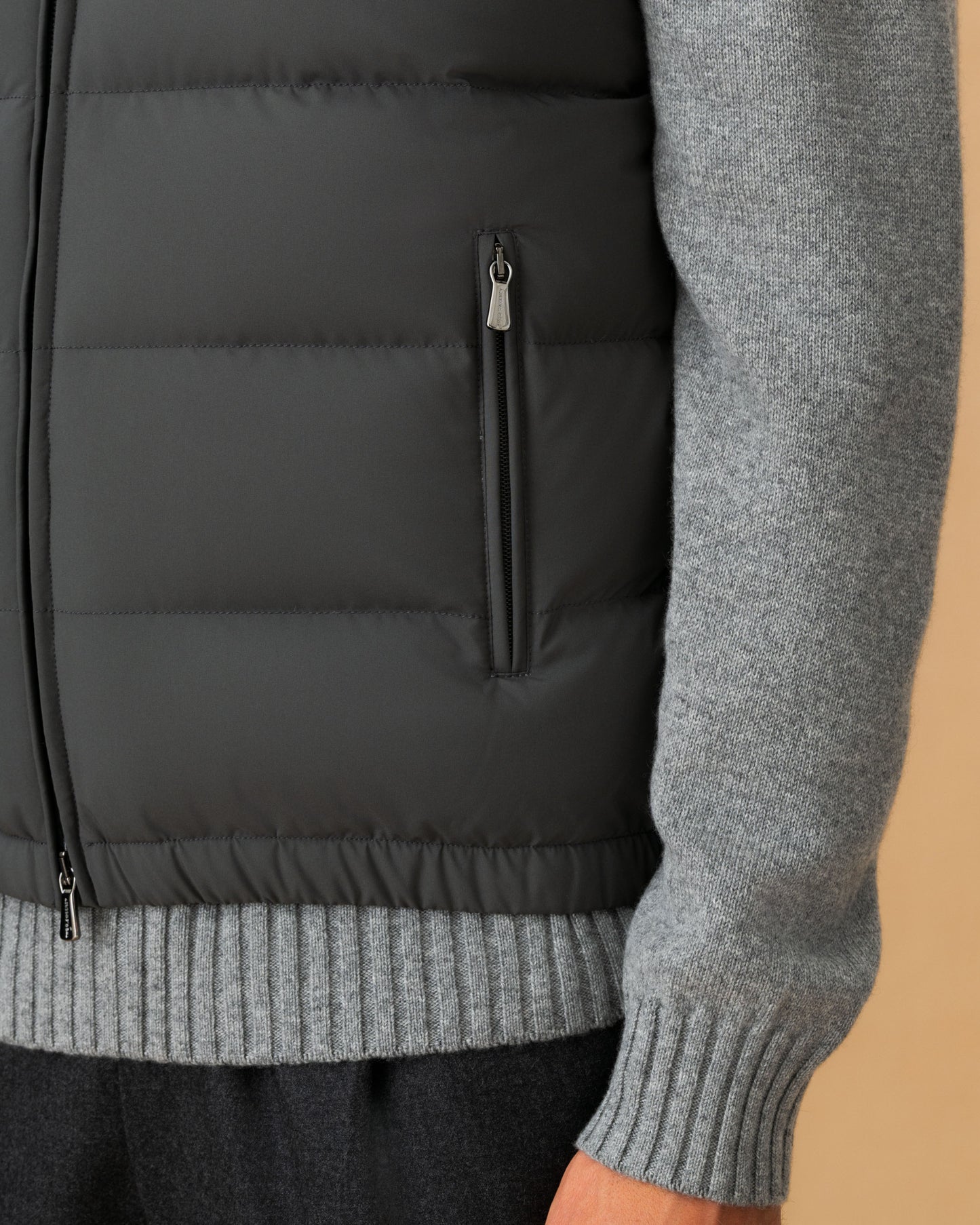 Japanese Nylon Gilet Graphite Model Sleeve Image