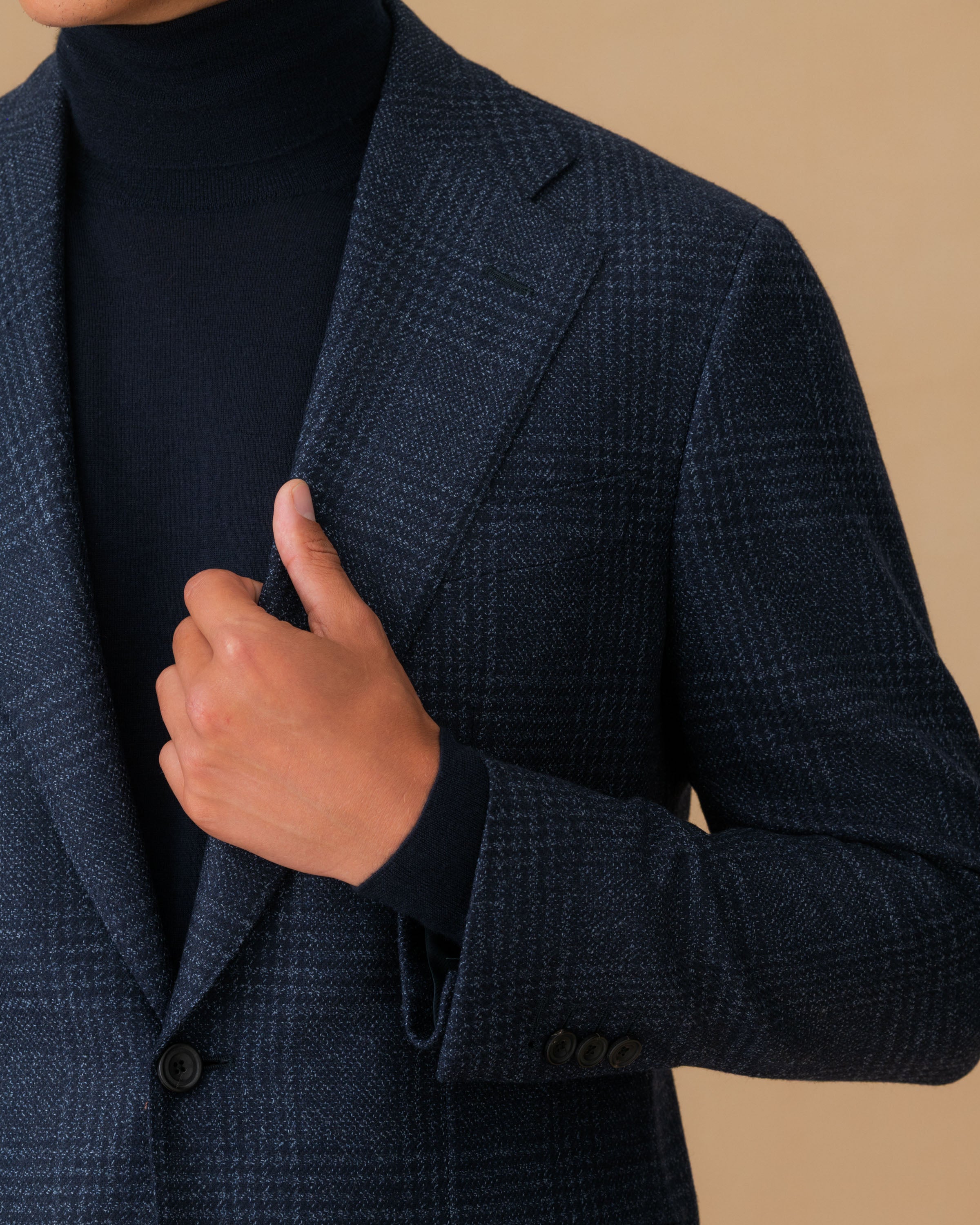 Cashmere Single Breasted Jacket Navy Lapel Model Image