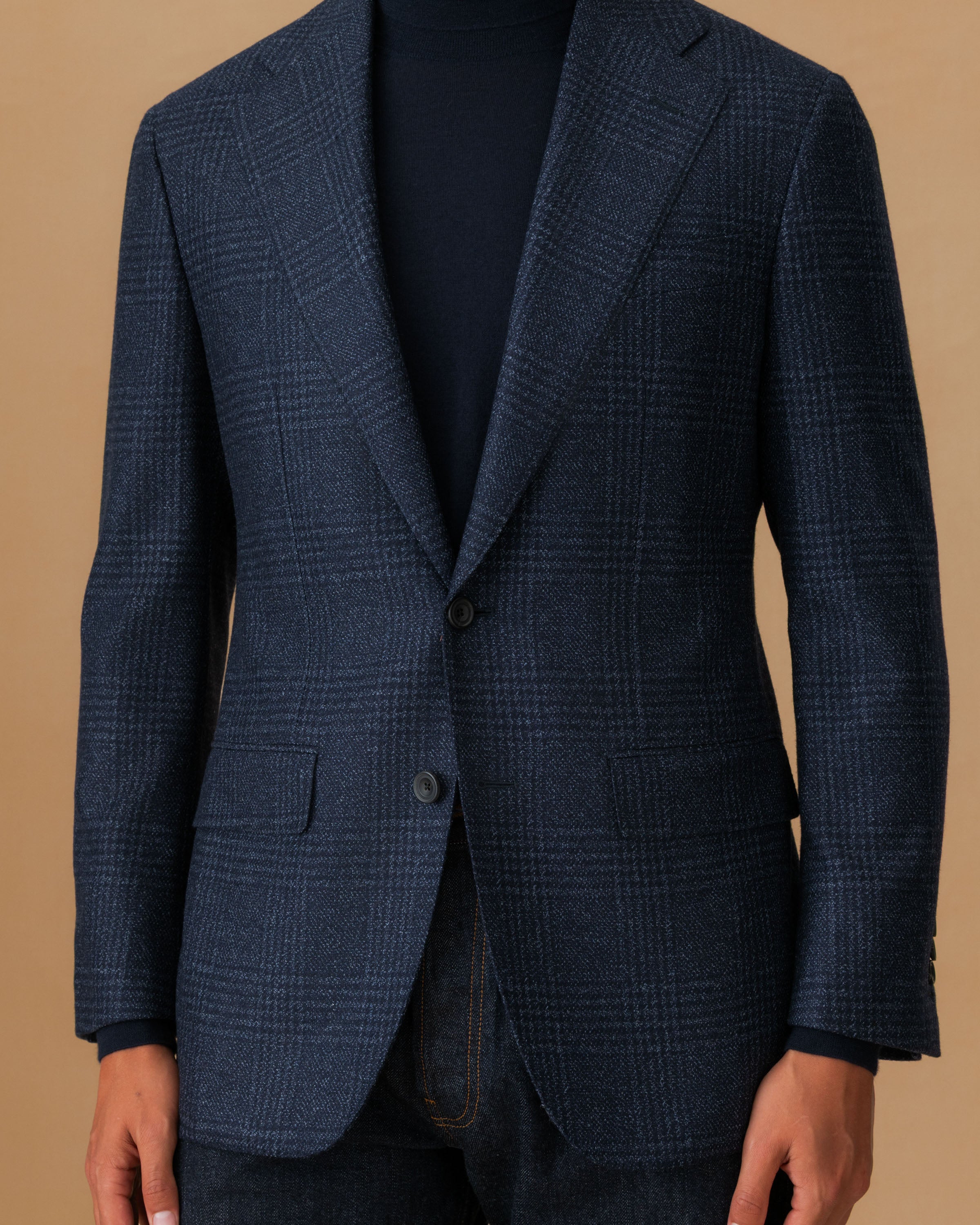 Cashmere Single Breasted Jacket Navy Button Model Image