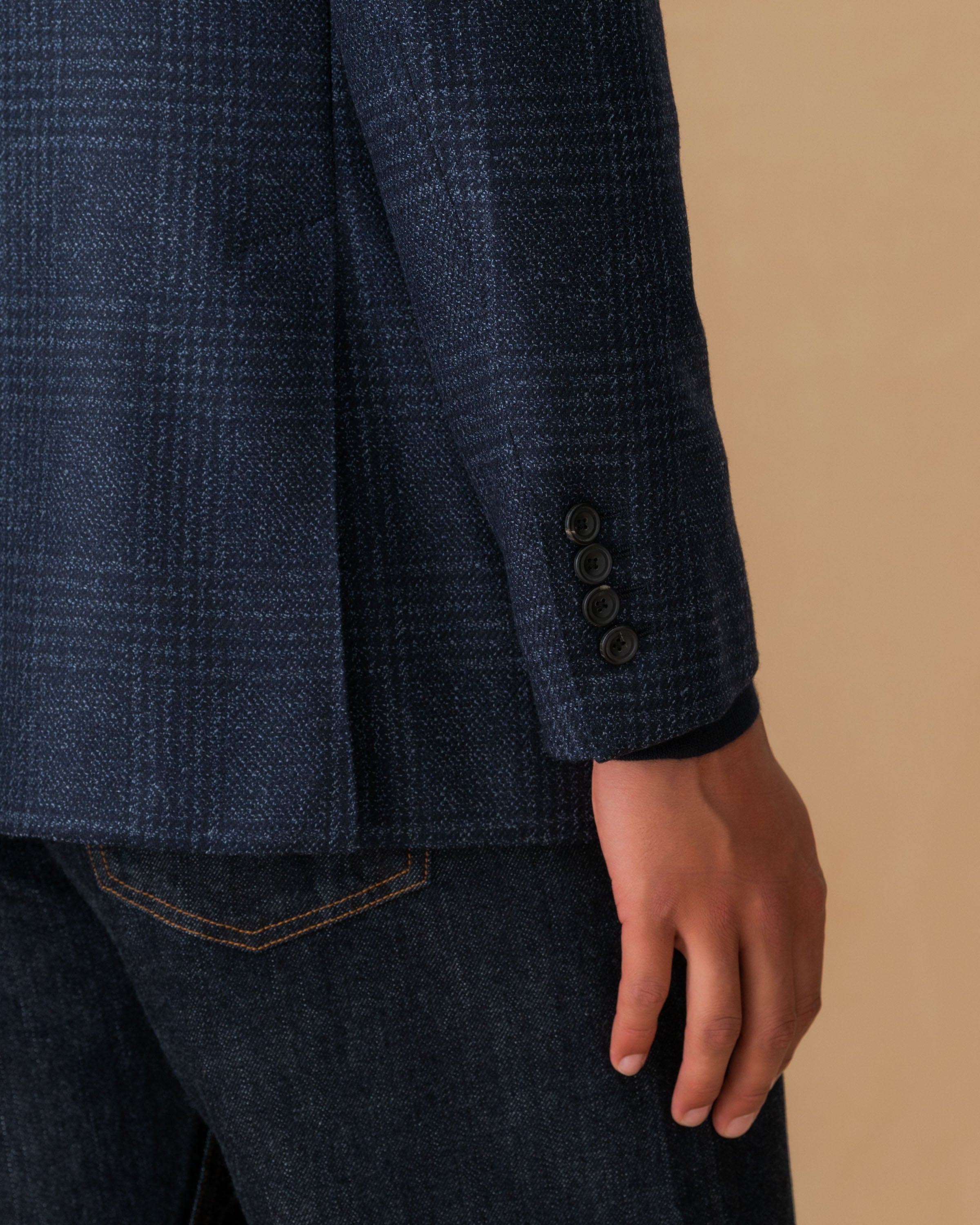 Cashmere Single Breasted Jacket Navy Sleeve Model Image