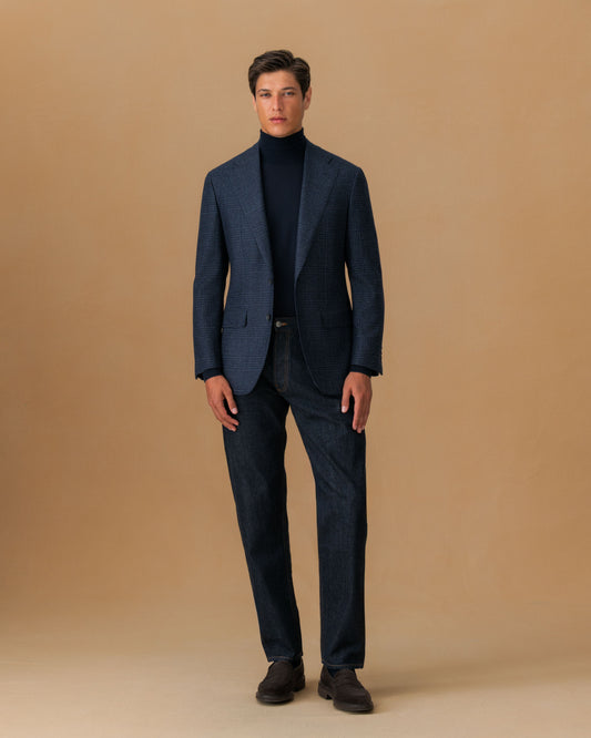 Cashmere Single Breasted Jacket Navy Main Model Image