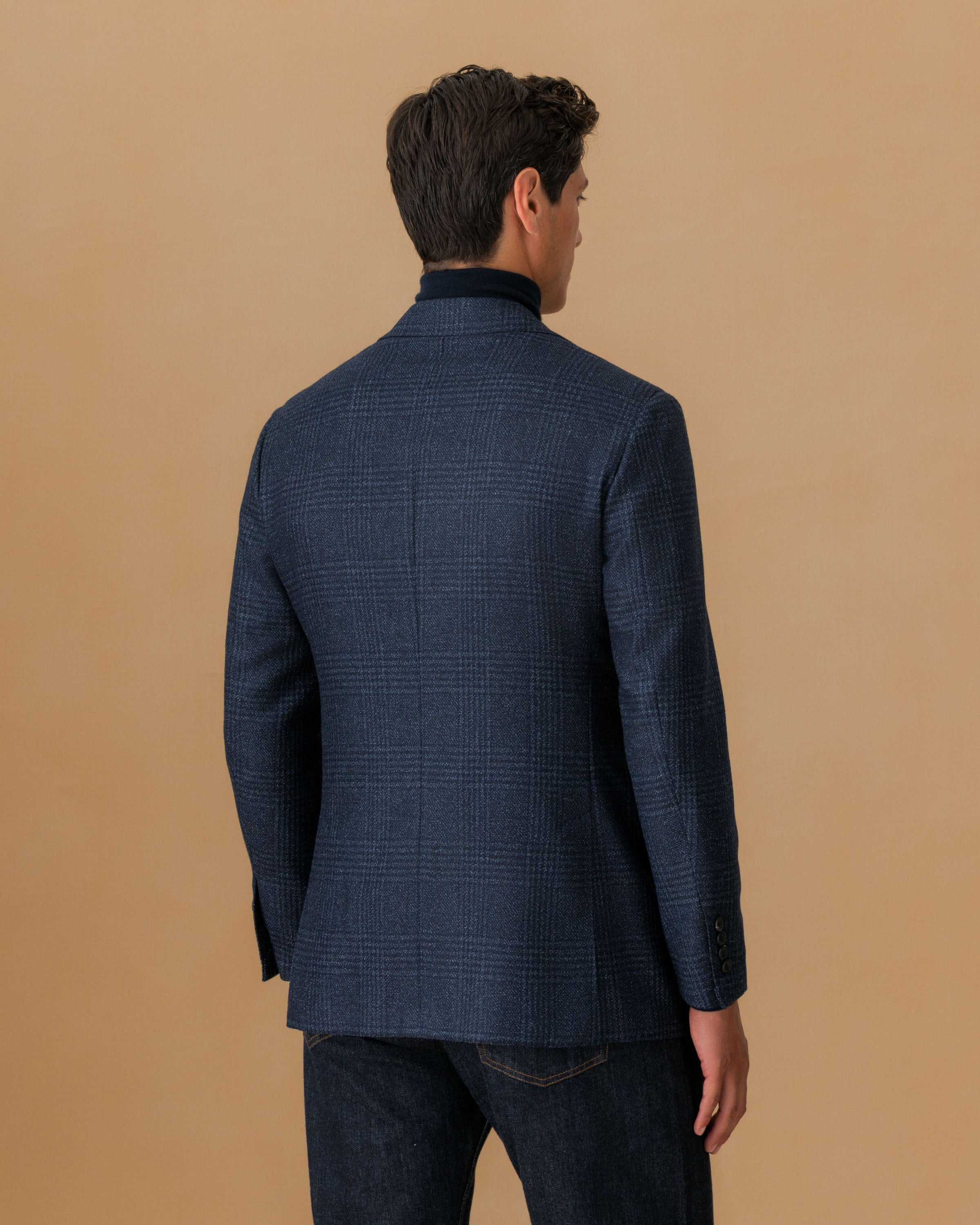 Cashmere Single Breasted Jacket Navy Back Model Image