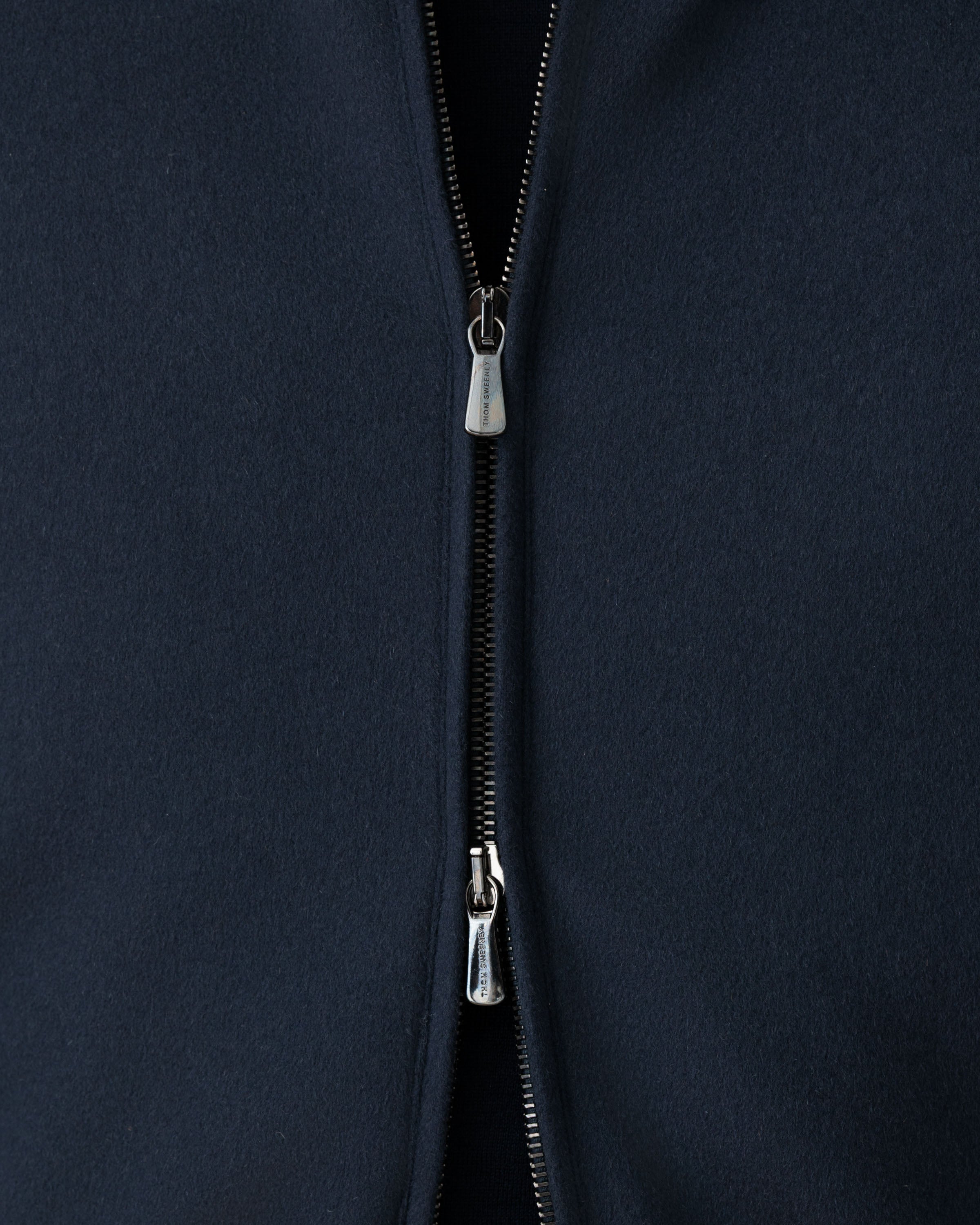 Cashmere Zip Through Bomber Jacket Navy Zip Model Image