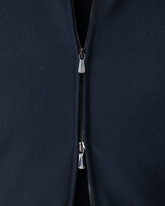 Cashmere Zip Through Bomber Jacket Navy Zip Model Image
