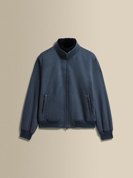Cashmere Zip Through Bomber Jacket Navy Product Image
