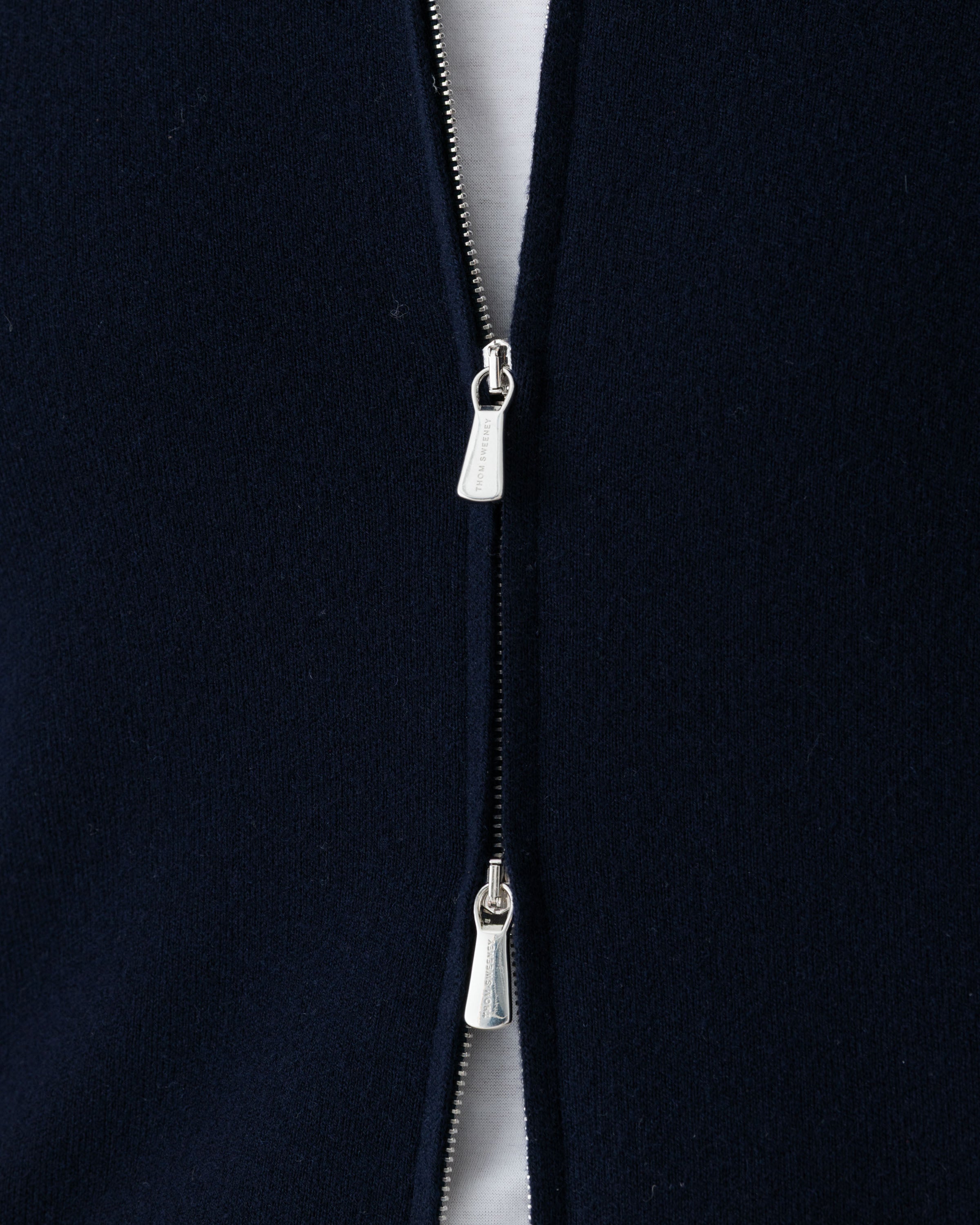 Merino Wool Zip Through Shirt Collar Bomber Navy Zip Model Image