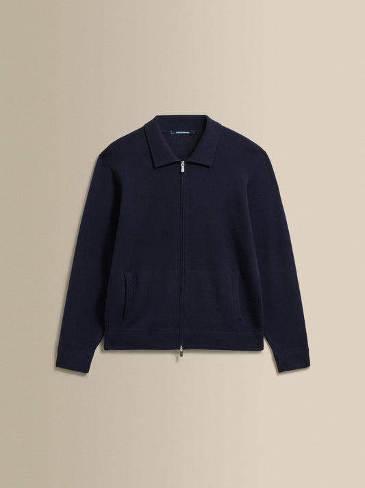 Merino Wool Zip Through Shirt Collar Bomber Navy Product Image