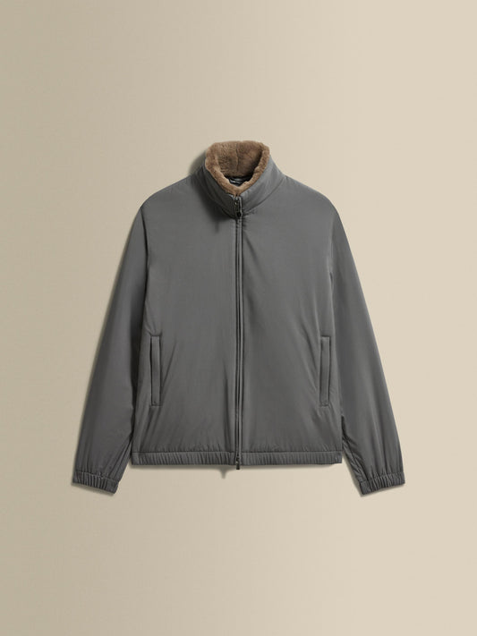 Nylon Cashmere Lined Bomber Jacket Graphite Product Image