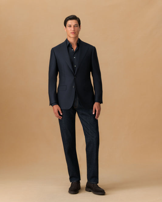 Cashmere Single Breasted Jacket Navy Main Model Image