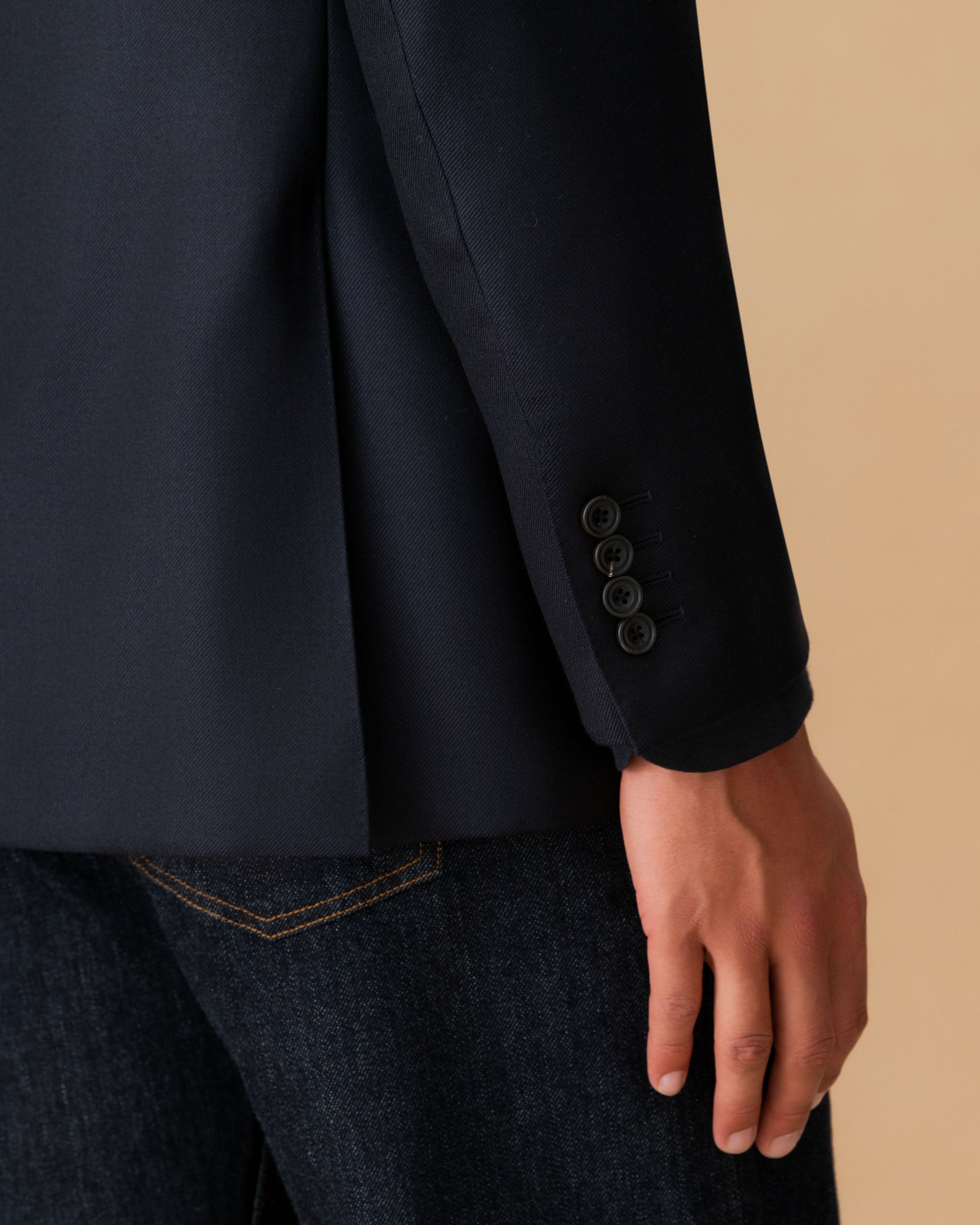 Cashmere Single Breasted Jacket Navy Sleeve Model Image