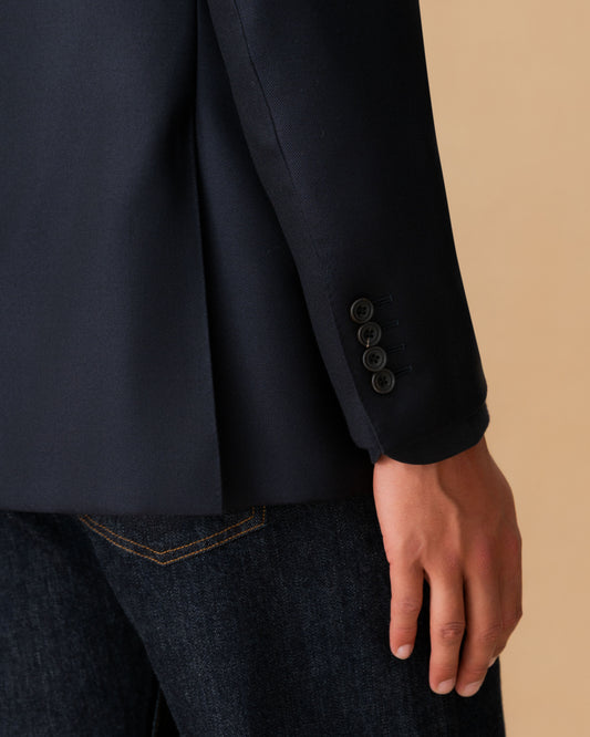 Cashmere Single Breasted Jacket Navy Sleeve Model Image