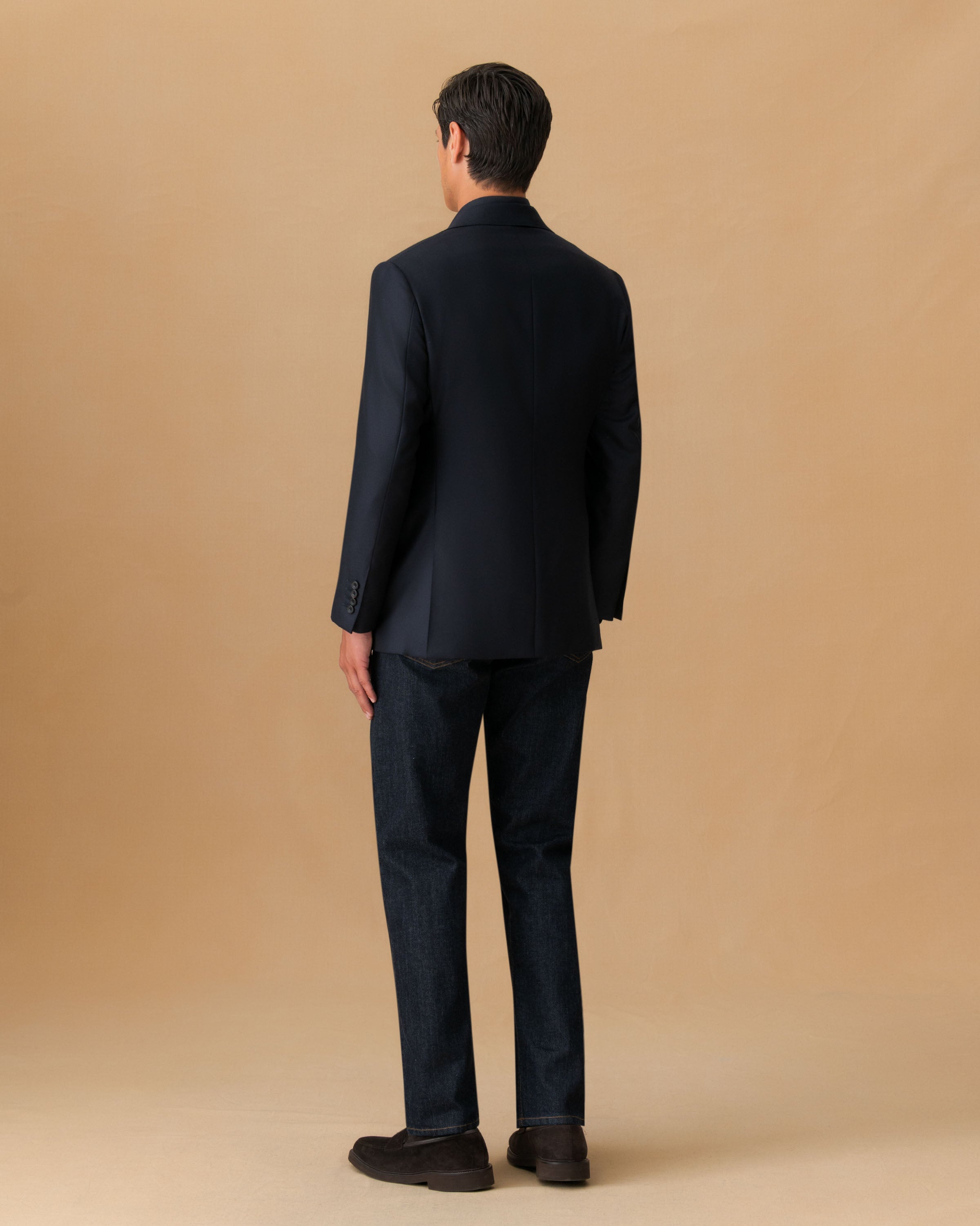 Cashmere Single Breasted Jacket Navy Back Model Image