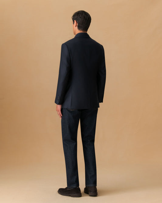 Cashmere Single Breasted Jacket Navy Back Model Image