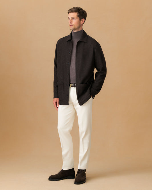 Cashmere Button Through Overshirt Dark Brown Main Model Image