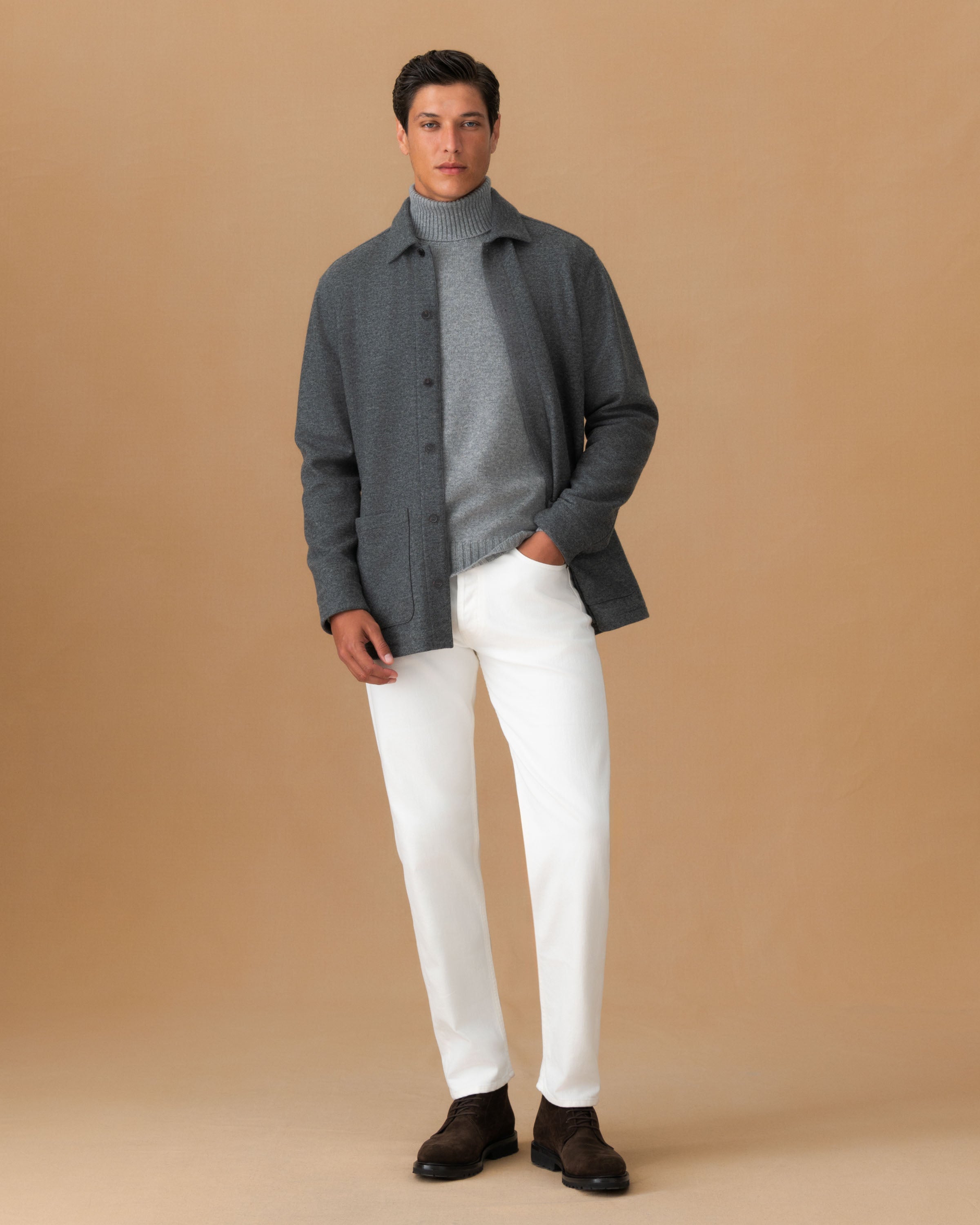 Cashmere Button Through Overshirt Grey Main Model Image