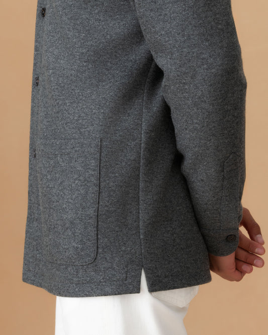 Cashmere Button Through Overshirt Grey Side Model Image