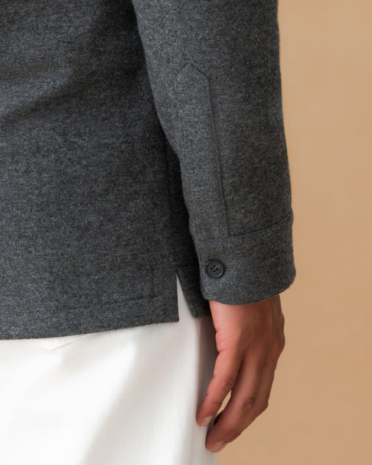 Cashmere Button Through Overshirt Grey Sleeve Model Image