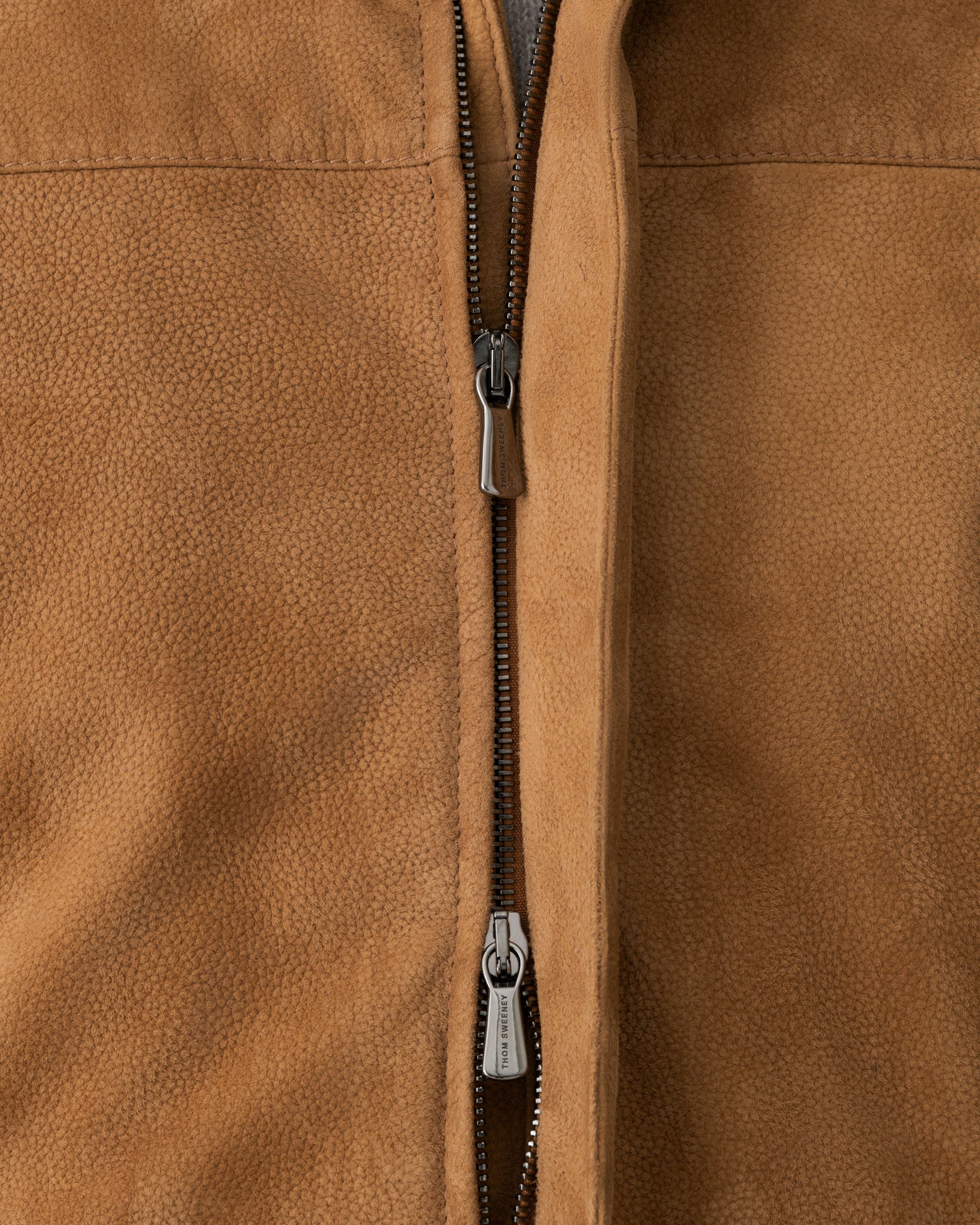 Grained Leather Zip-Through Shirt Collar Bomber Jacket Zip Model Image