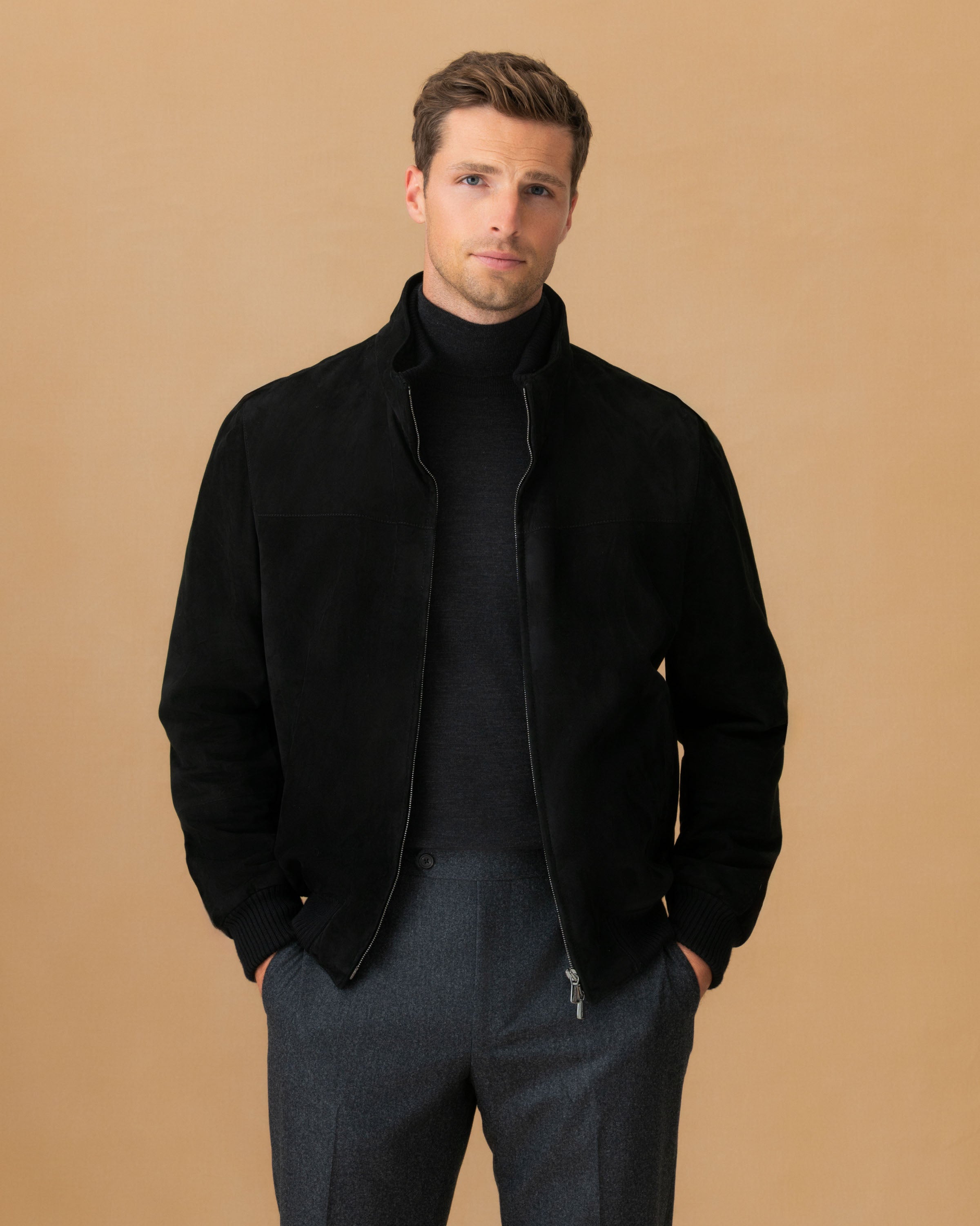 Suede Zip Through Bomber Jacket