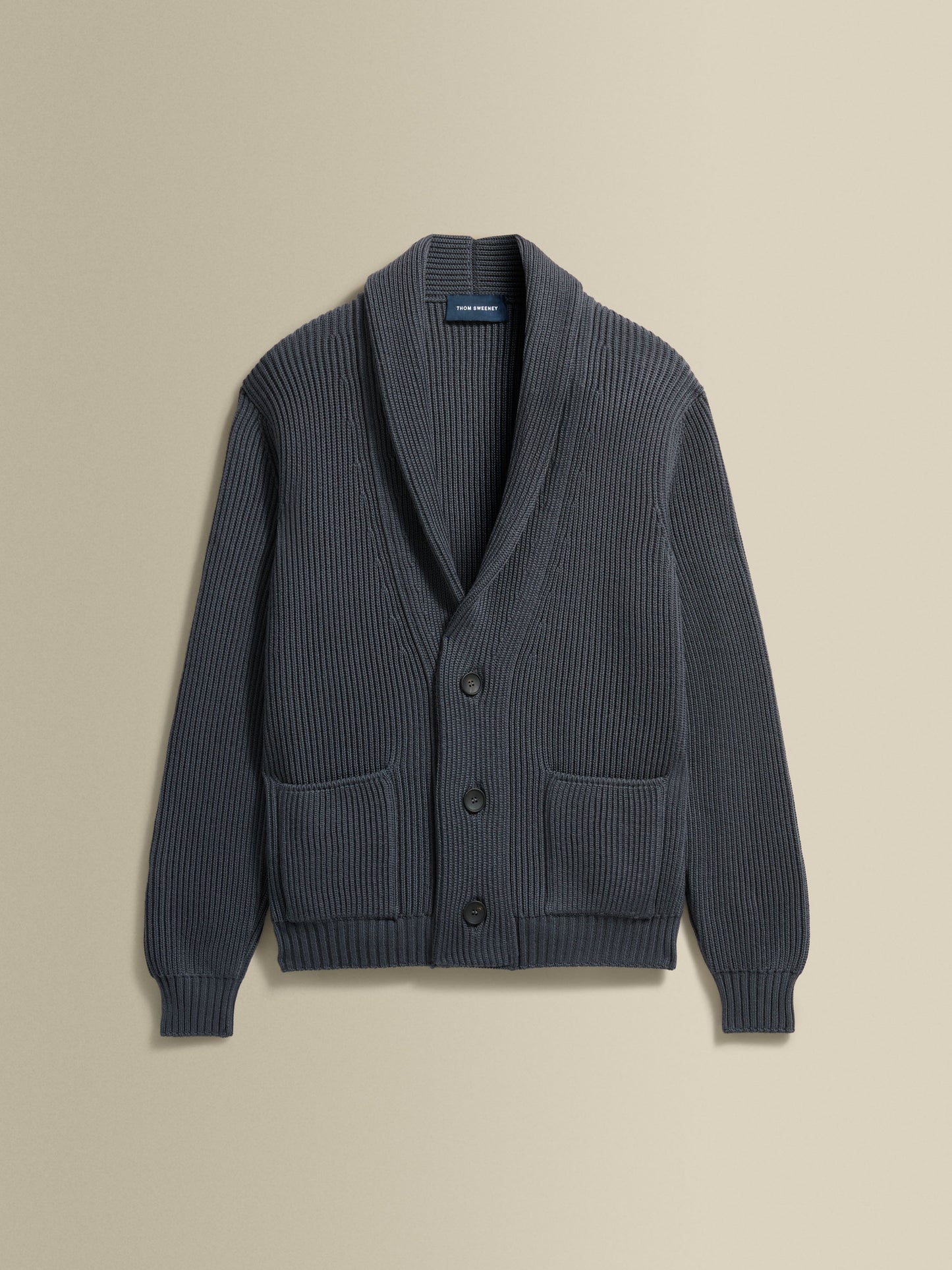 Virgin Wool Single Breasted Shawl Cardigan Blue Product Image