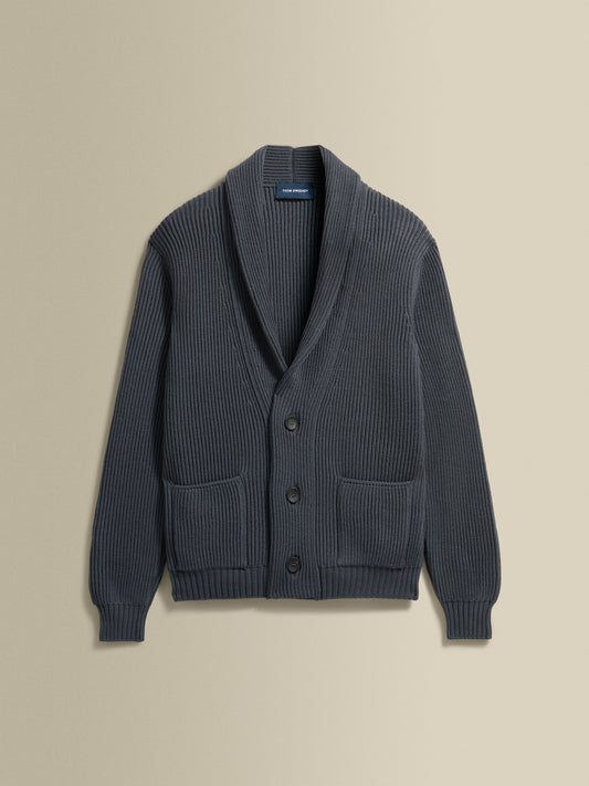 Virgin Wool Single Breasted Shawl Cardigan Blue Product Image