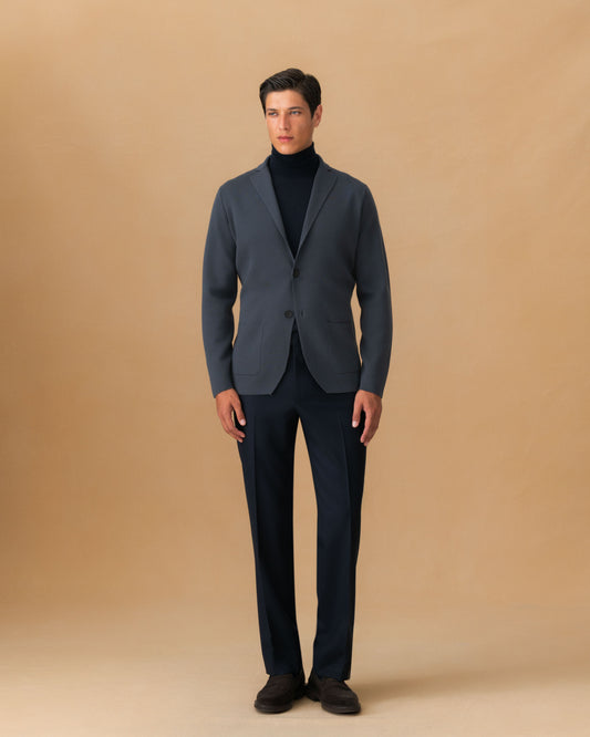 Wool Knitted Blazer Slate Blue Main Model Image