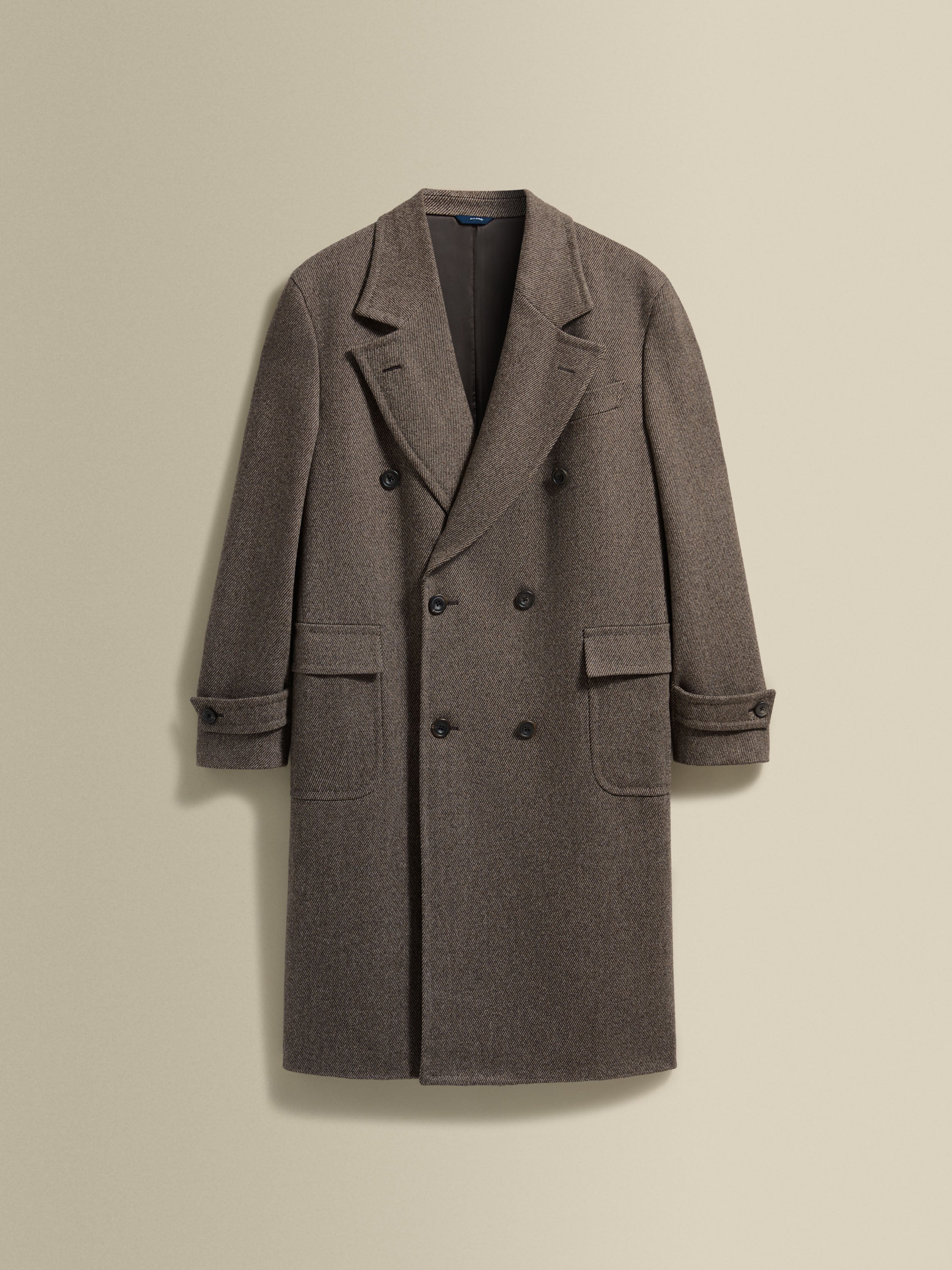 Wool Unstructured Double Breasted Overcoat Brown Product Image