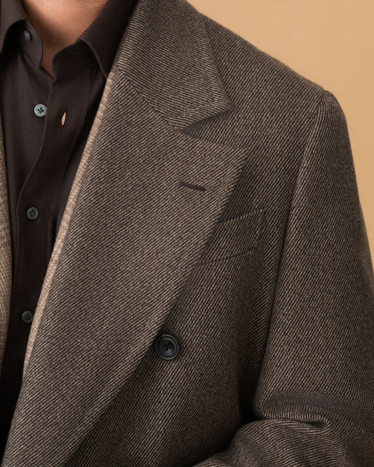 Wool Unstructured Double Breasted Overcoat Brown Cropped Model Image