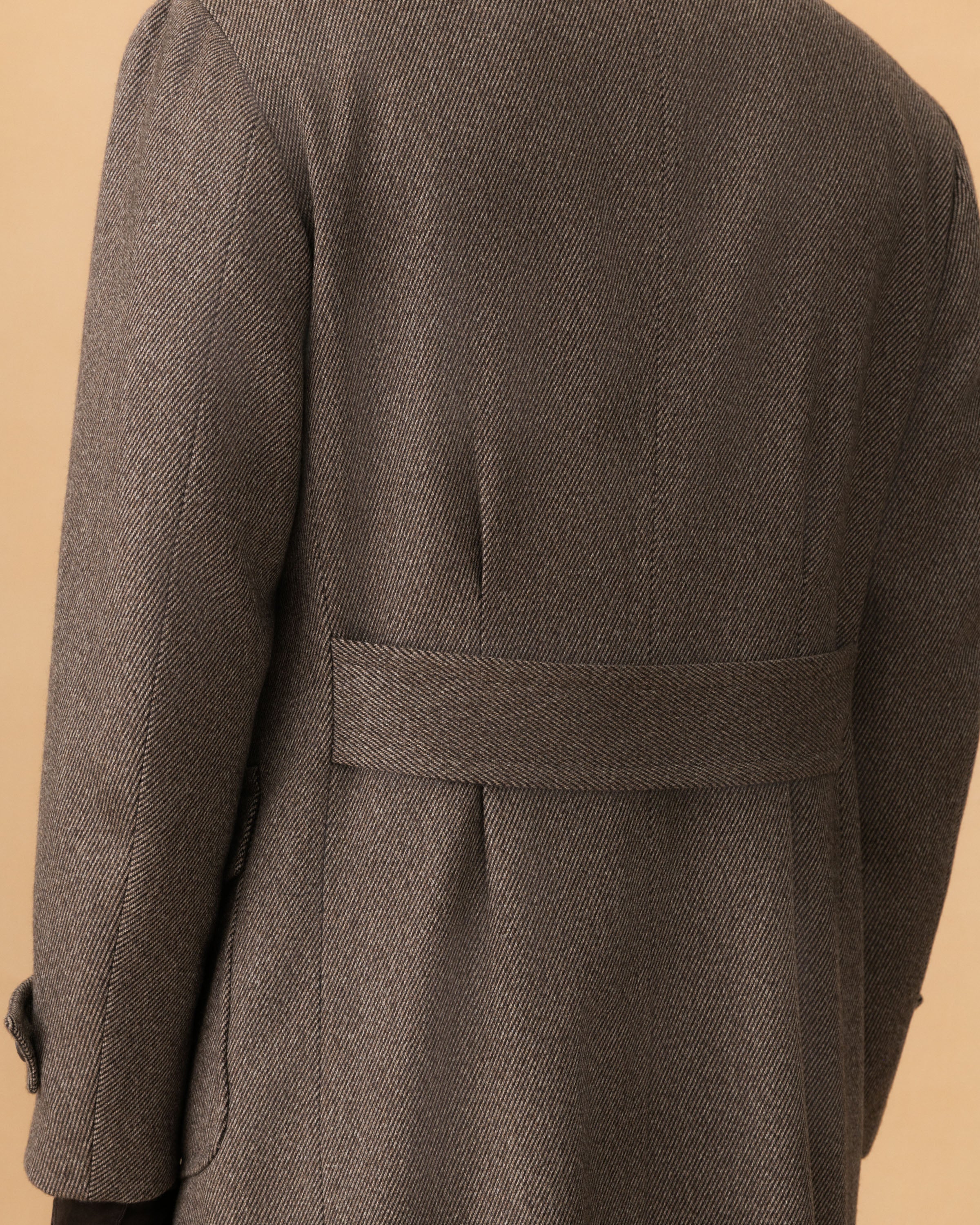 Wool Unstructured Double Breasted Overcoat Brown Cropped Back Model Image