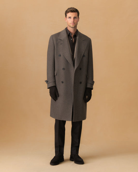 Wool Unstructured Double Breasted Overcoat Brown Main Model Image