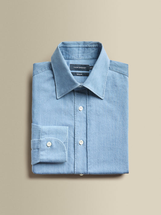 Denim Point Collar Shirt Light Denim Product Image