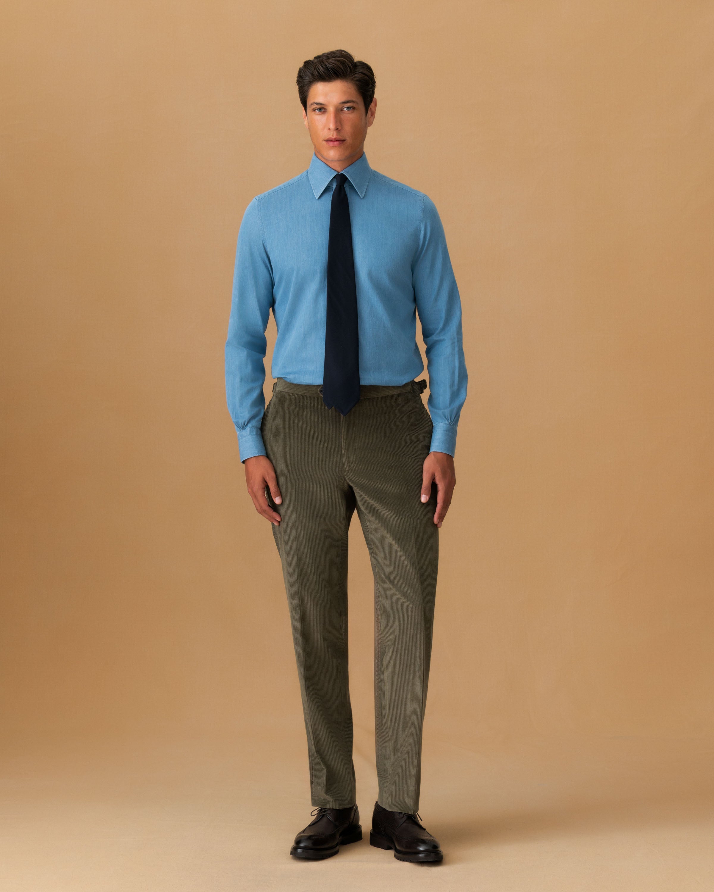 Denim Point Collar Shirt Light Denim Main Model Image