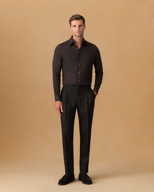 Flannel Point Collar Shirt Dark Brown Main Model Image