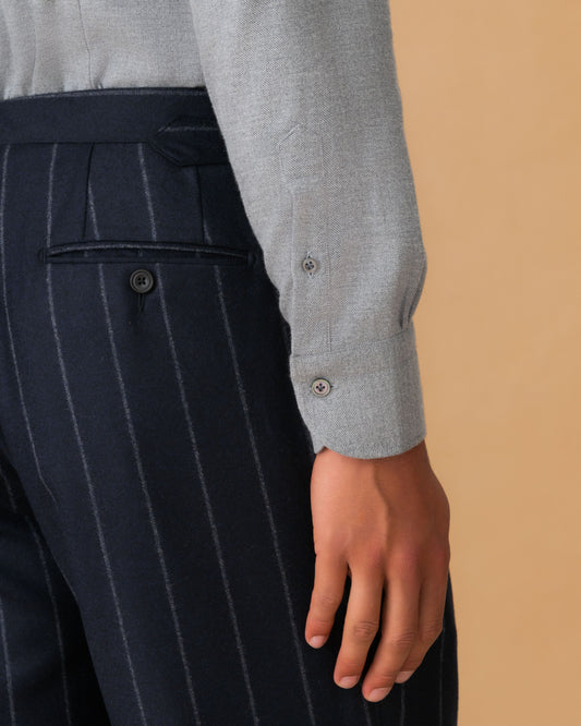 Flannel Point Collar Shirt Light Grey Cuff Model Image