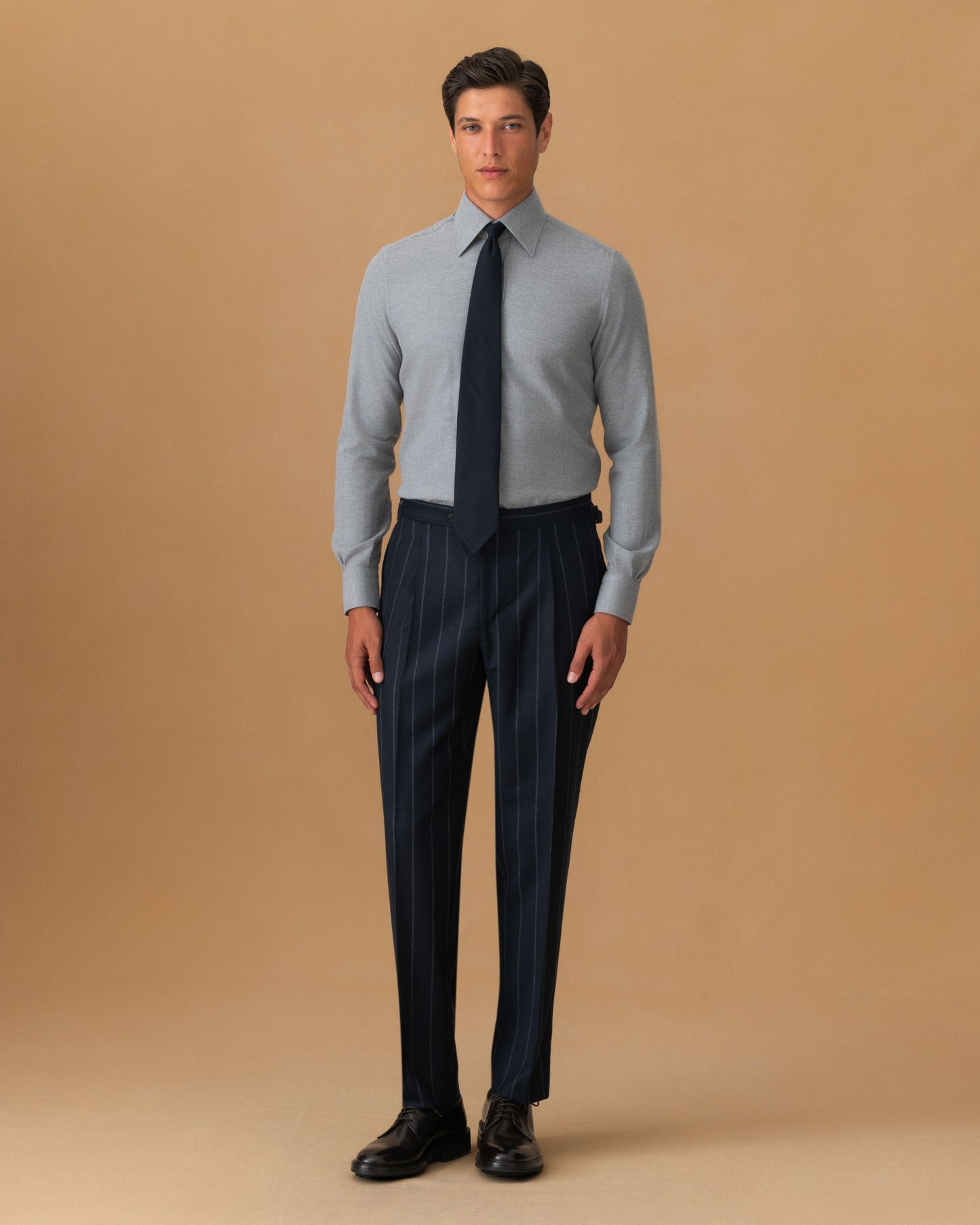 Flannel Point Collar Shirt Light Grey Main Model Image