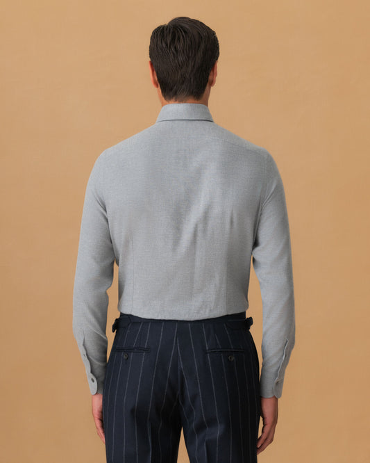 Flannel Point Collar Shirt Light Grey Back Model Image