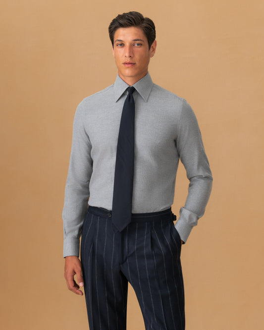 Flannel Point Collar Shirt Light Grey Cropped Model Image