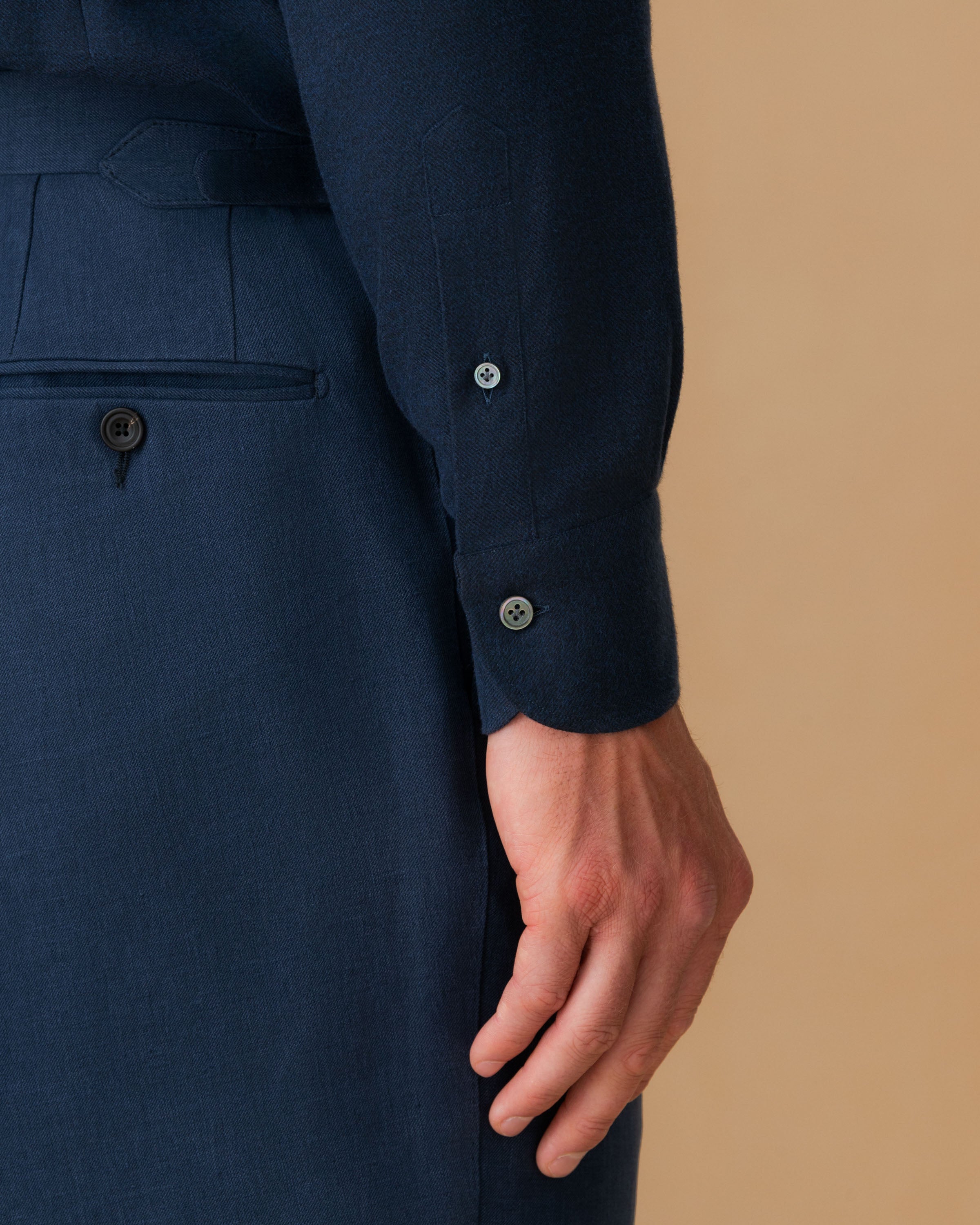 Flannel Point Collar Shirt Navy Cuff Model Image